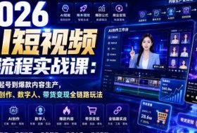 2026 AI短视频全流程实战课:从账号起号到爆款内容生产,掌握AI创作、数字人、带货变现全链路玩法