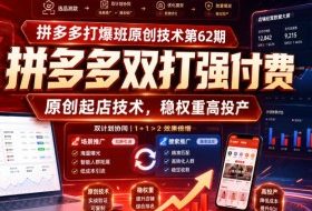 拼多多打爆班原创技术第62期,拼多多双打强付费,原创起店技术,稳权重高投产