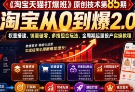 《淘宝天猫打爆班》原创技术第85期,淘宝从0到爆2.0,权重搭建、销量破零、多维组合玩法、全周期起量投产实操教程