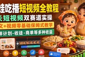 萌娃吃播短视频全教程|长短视频双赛道实操,图文+视频零基础保姆式教学,伙伴计划-收徒-商单等多种变现方式