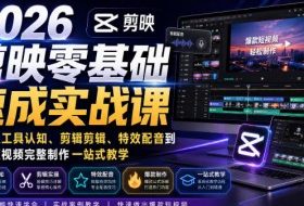 2026剪映零基础速成实战课|新手从工具认知、剪辑剪辑、特效配音到爆款短视频完整制作一站式教学