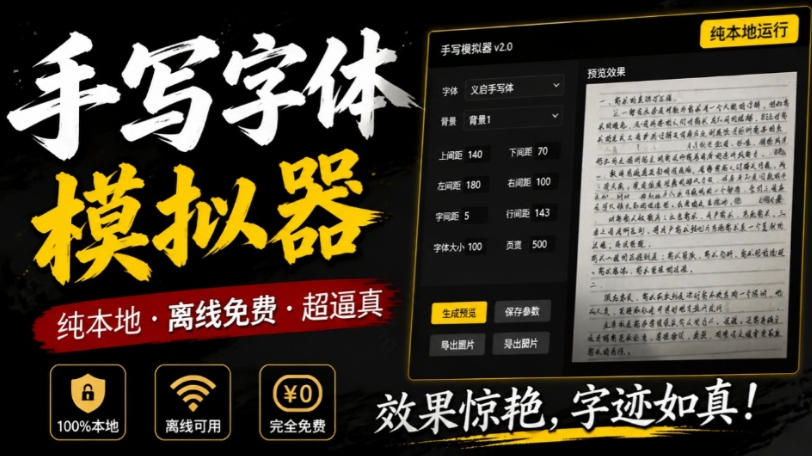 罚抄神器!罚抄10万字都不在怕了,手写字体模拟生成器,附带新整理背景图和字体,纯本地离线运行