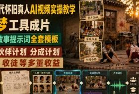 80年代怀旧真人AI视频实操教学,即梦工具成片、镜头故事提示词全套模板,解锁伙伴计划分成计划商单收徒等多重收益