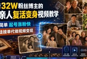 抖音32W粉丝博主的AI亲人复活变身视频教学,操作简单,起号涨粉快,可收徒接单代做视频变现
