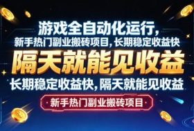 游戏全自动化运行，新手热门副业搬砖项目，长期稳定收益快，隔天就能见收益【揭秘】