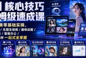 AI核心技巧保姆级速成课|120集零基础实操,AI写真/生图生视频/趣味动画/修图排版/智能办公/爆款短视频一站式全掌握