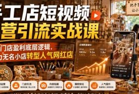 手工店短视频运营引流实战课,吃透门店盈利底层逻辑,助力无名小店转型人气网红店