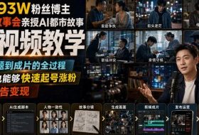 抖音93W粉丝博主老朱故事会亲授AI都市故事短视频教学,从选题到成片的全过程,小白也能够快速起号涨粉接广告变现