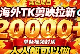 海外TK拉新最新玩法,剪映就能做,不用经验不用粉丝,单条视频收益上限2W+