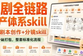 短剧全链路生产体系skill,短剧剧本创作+分镜skill,一键打包,整套标准化流程