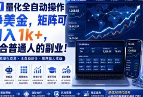 AI量化全自动操作挣美金，矩阵可日入1k+，适合普通人的副业！【揭秘】