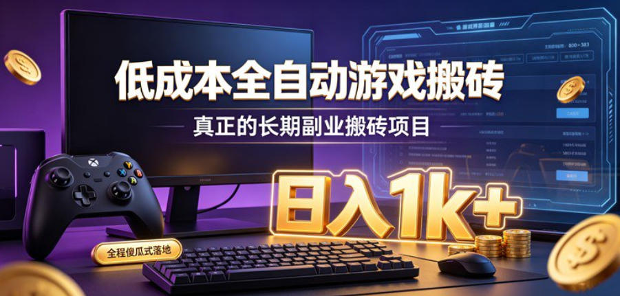 低成本全自动游戏搬砖，真正的长期副业搬砖项目，日入1k+，全程傻瓜式落地【揭秘】