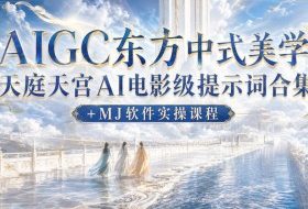 AIGC东方中式美学天庭天宫AI电影级提示词合集+MJ软件实操课程