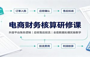 电商财务核算研修课：抖音平台账务逻辑，应收售后投流，全套数据处理实操教学