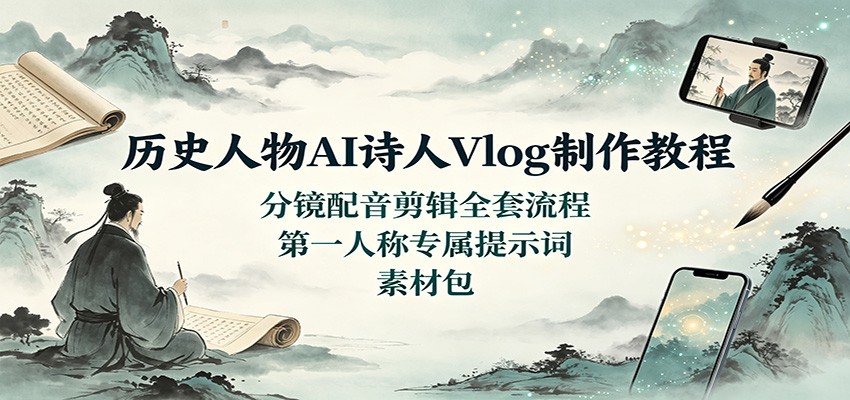 历史人物AI诗人Vlog制作教程:分镜配音剪辑全套流程,第一人称专属提示词素材包 历史人物AI诗人Vlog制作教程:分镜配音剪辑全套流程,第一人称专属提示词素材包