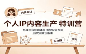 个人IP内容生产特训营：搭建内容复用体系，素材积累方法，朋友圈变现指南