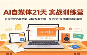 AI自媒体21天实战训练营：账号定位选题文案，AI音视频处理，多平台分发社群自动化教学