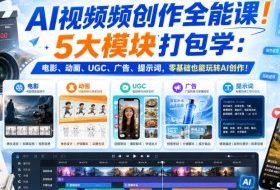 AI视频频创作全能课!5大模块打包学:电影、动画、UGC、广告、提示词,零基础也能玩转AI创作!【原创双语字幕】