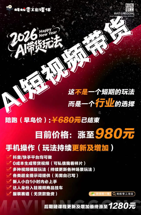外面卖680的AI短视频带货,靠AI生成短视频,分发到抖音快手平台,多种模版提示词提供,单条视频1k+收益