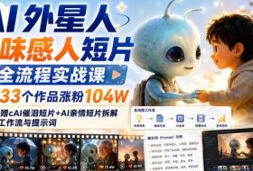 AI外星人趣味感人短片全流程实战课,33个作品涨粉104W,附赠AI催泪短片+AI亲情短片拆解+工作流与提示词