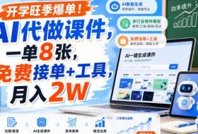 开学旺季爆单!AI代做课件,一单8张,免费接单+工具,月入2W【揭秘】