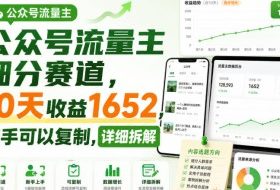 公众号流量主细分赛道,10天收益1652,新手可以复制,详细拆解