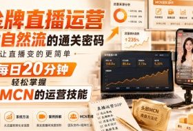 金牌直播运营撬动自然流的通关密码，让直播变的更简单，每日20分钟，轻松掌握头部MCN的运营技能