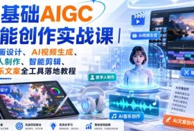 零基础AIGC全能创作实战课｜AI绘画设计、AI视频生成、数字人制作、智能剪辑、AI音乐文案全工具落地教程