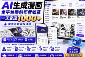 AI生成漫画全平台撸创作者收益内部课程，实操最高单日变现1k+
