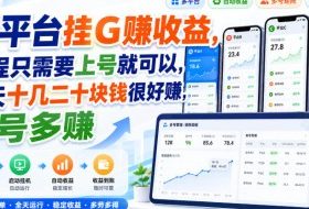 多平台挂G賺收益，全程只需要上号就可以，一天十几二十块钱很好賺，多号多賺【揭秘】