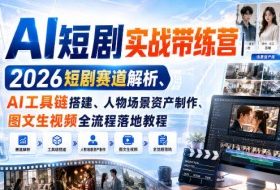 AI短剧实战带练营｜2026短剧赛道解析、AI工具链搭建、人物场景资产制作、图文生视频全流程落地教程