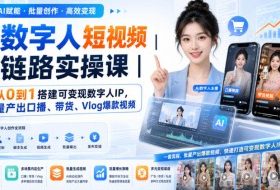 AI数字人短视频全链路实操课｜从0到1搭建可变现数字人IP，批量产出口播、带货、Vlog爆款视频