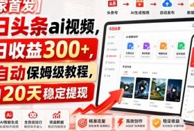 【独家首发】今日头条ai视频，单日收益300+，全自动保姆级教程，实测20天稳定提现【揭秘】