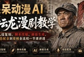 呆呆动漫AI李云龙漫剧教学，从人设复刻、脚本改编、画面生成、动态配音到剪辑全流程一节课讲透