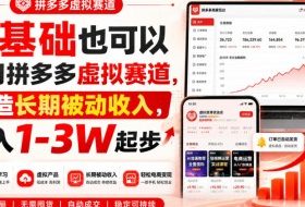 零基础也可以学习拼多多虚拟赛道，打造长期被动收入，月入1-3W起步