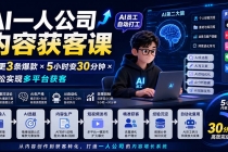 (20111期)AI一人公司内容获客课-更新8月:日更3条爆款×5小时变30分钟×AI员工自动打工,轻松实现多平台获客