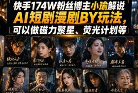 快手174W粉丝博主小瑜解说AI短剧漫剧搬运玩法,可以做磁力聚星、荧光计划等