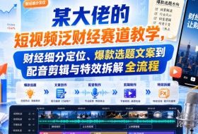 某大佬的短视频泛财经赛道教学,财经细分定位、爆款选题文案到配音剪辑与特效拆解全流程