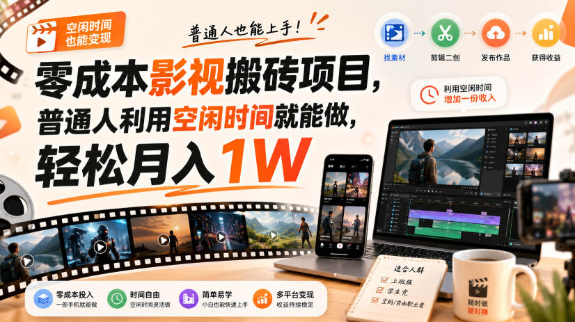 零成本影视搬砖项目,普通人利用空闲时间就能做,轻松月入1W【揭秘】