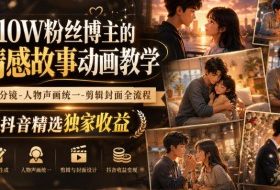 抖音10W粉丝博主的AI情感故事动画教学,灵感剧本‑分镜‑人物声画统一‑剪辑封面全流程,解锁抖音精选独家收益