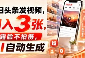 今日头条发视频,日入3张,不露脸不拍摄,AI自动生成