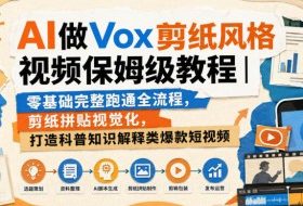 AI做Vox剪纸风格视频保姆级教程|零基础完整跑通全流程,剪纸拼贴视觉化,打造科普知识解释类爆款短视频