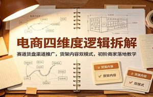 电商四维度逻辑拆解：赛道货盘渠道推广，货架内容双模式，初阶商家落地教学