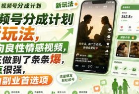 视频号分成计划新玩法，反向良性情感视频，真正做到了条条爆，槽点很强，小白副业首选项