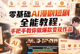零基础AI漫剧短剧全能教程,从AI智能体搭建、文案脚本分镜、多平台AI生视频、剪映精修,覆盖全题材创作,手把手教你做爆款变现作品