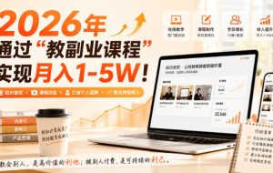 2026年通过“教副业课程”实现月入1-5W!毫无保留的全部教给你