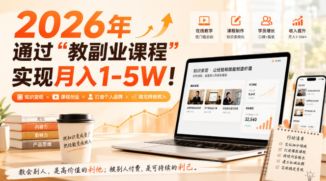 2026年通过“教副业课程”实现月入1-5W!毫无保留的全部教给你 2026年通过“教副业课程”实现月入1-5W!毫无保留的全部教给你