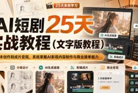 AI短剧25天实战教程(文字版教程),从脚本创作到成片变现,系统掌握AI影视内容制作与商业接单能力