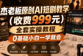 杰老板原创AI短剧教学(收费999元),全套实操教程,0基础小白一学就会,非搬运技术