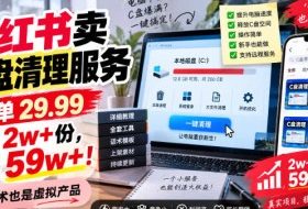 小红书卖C盘清理服务,一单29.99,卖了2w+份,技术也是虚拟产品
